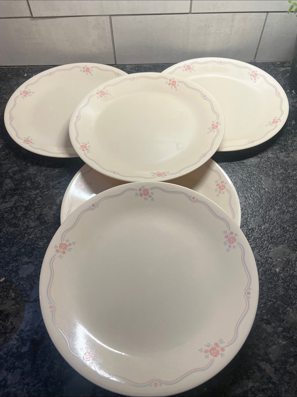ENGLISH BREAKFAST CORELLE Cream Floral Rim Dinner Plates - Set of 5.